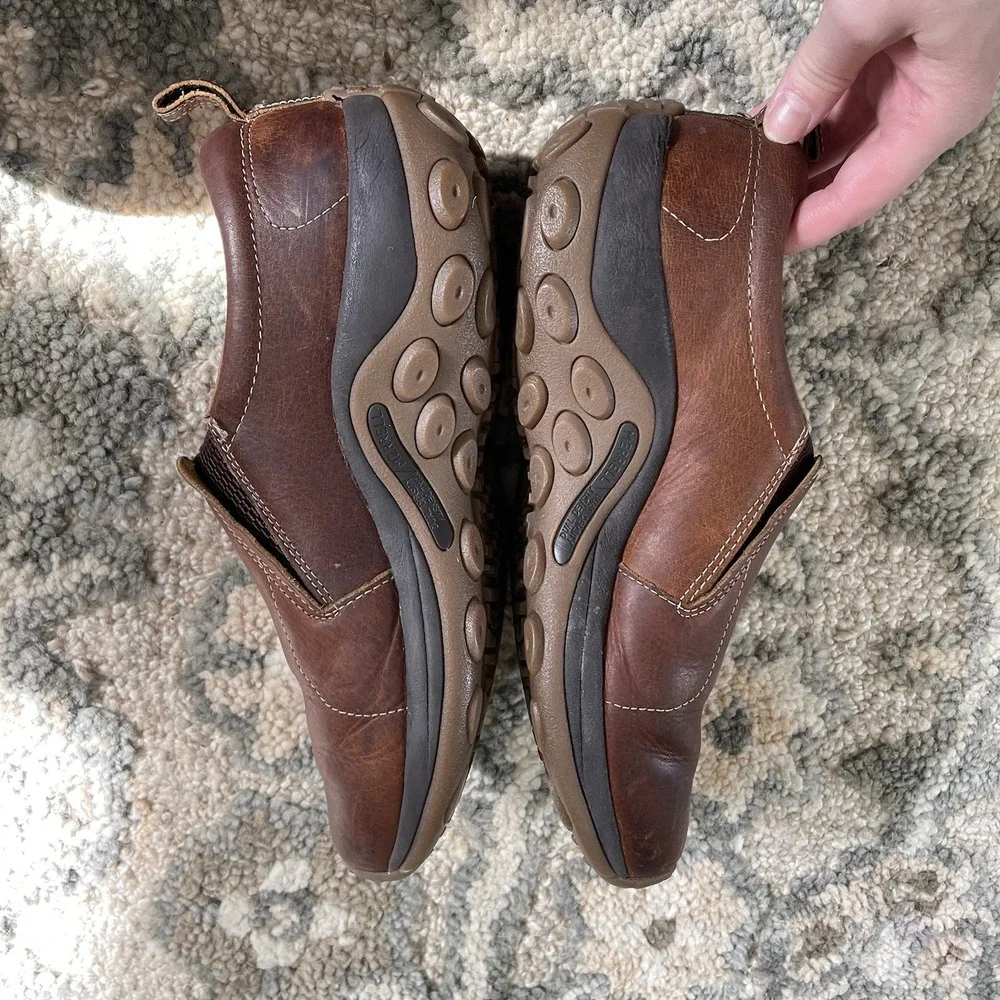 Mens Merrell Jungle‎ Moc Leather Shoes Sz 9 Brown Slip On Loafers Dress Shoes